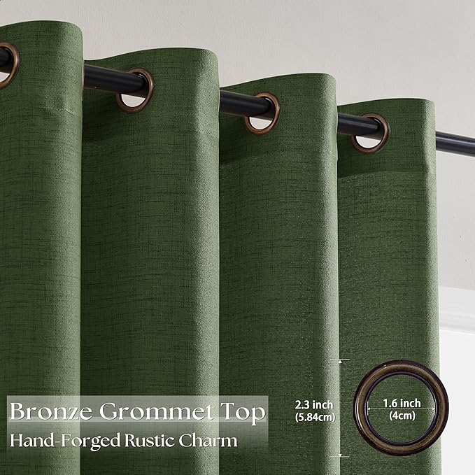 Linen Curtains Extra Wide 100 Inch Olive Green Room Divider Semi Sheer 96 Inch Length Patio Sliding Door Curtains Large Window Curtains Grommet Farmhouse Curtains for Bedroom 1 Panel