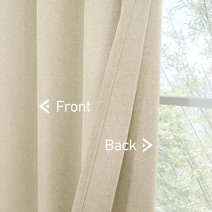 LAMIT Natural Linen Curtains for Bedroom/Living Room, 63 Inch Linen Textured Light Filtering Window Drapes Grommet Privacy Protected Panels for Farmhouse, 2 Panels, 60 x 63 Inch