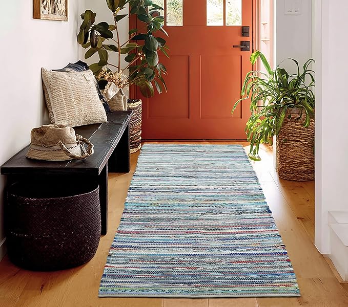 COTTON CRAFT Cotton Chindi Floor Runner Rag Rug - 24 x 96 inches Reversible Handwoven Hallway Runner - Boho Farmhouse Rustic Heavy 7.3 lb Rug for Kitchen, Entryway, Long Narrow Spaces - Multicolor