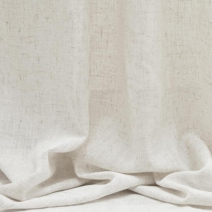 MYSKY HOME 90 Inches Long Linen Curtains for Living Room, Semi Sheer Bedroom Curtains Farmhouse Boho Room Decor Sliding Glass Patio Doorways Light Filtering Privacy Protect, 50" x 90", Linen, 2 Panels