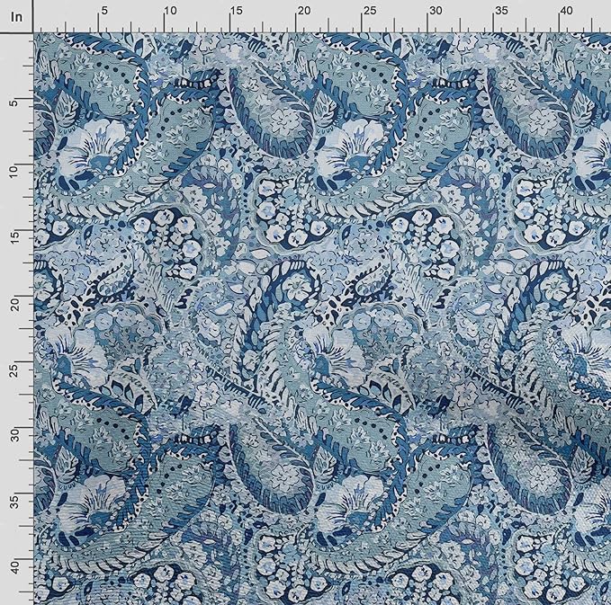 Soimoi Asian Paisley Print - Blue, Canvas Fabric Material - 56 Inch Wide, 1 Yard, Unstitched Fabric for Upholstery, Bags, Workwear and Outdoor Gear.