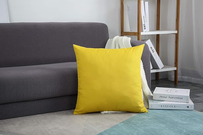 TangDepot Handmade Decorative Solid 100% Cotton Canvas Throw Pillow Covers/Cushion Covers, 45 Colors Available - (16" x16" , Deep Yellow, 2 Count (Pack of 1)) | 100% cotton, same-color zip, machine wash & air dry. For living room, bedroom, office, car....