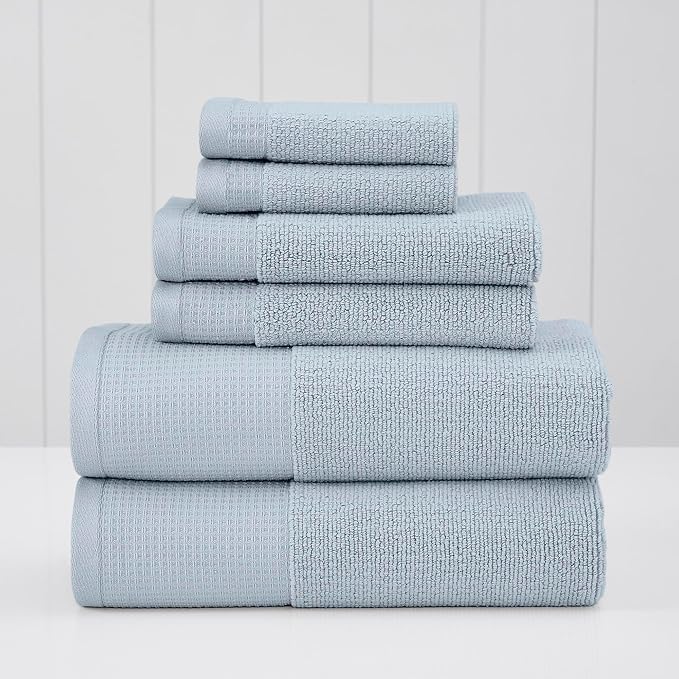 Modern Threads Waffle-Rib 6-Piece Towel Set – Premium Cotton Bath Towels, Ultra-Absorbent & Soft, Elegant Waffle Texture for Bathroom & Spa, Air