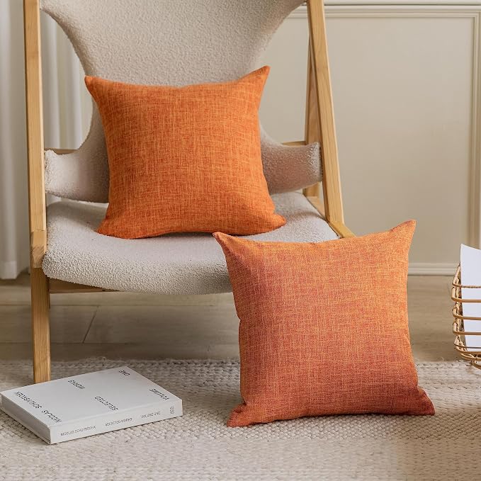 Home Brilliant 26x26 Euro Pillow Shams Set of 2 Square Lined Linen Throw Pillow Cases Soft Farmhouse Throw Pillow Covers for Sofa Couch Playroom 26 x 26 Inch, Orange