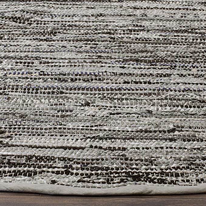 SAFAVIEH Rag Rug Collection Area Rug - 6' Round, Grey, Handmade Boho Stripe Cotton, Ideal for High Traffic Areas in Living Room, Bedroom (RAR128A)