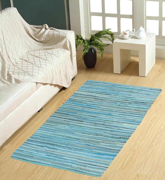 Handmade Cotton Chindi Rug Area Rag Washable Recycled Rugs for Home Décor, Living Room and Bedroom (Teal, 3X5 Feet)