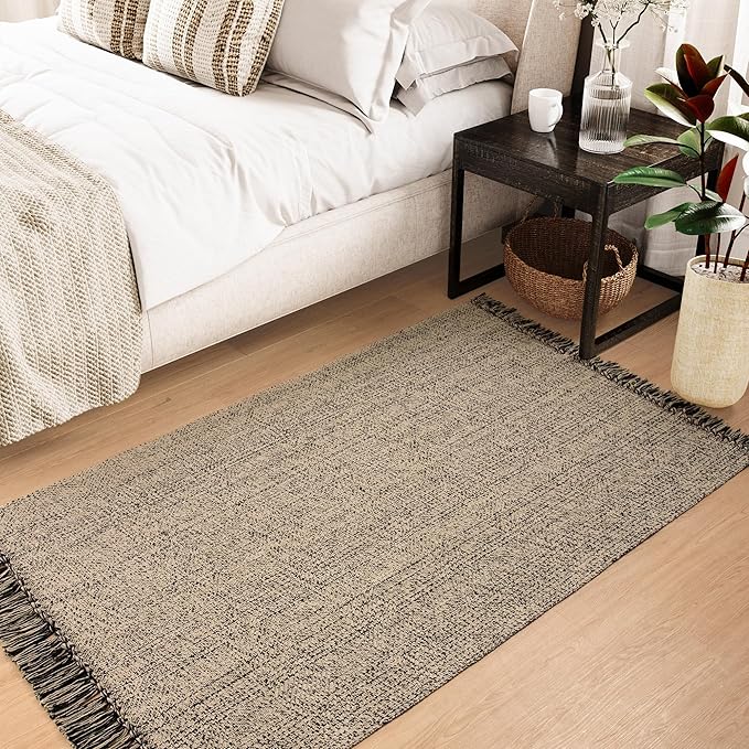 Collive Washable Area Rug 3x5, Modern Kitchen Rugs for Entryway, Natural/Black Braided 45% Cotton, 45% Polyester, 10% Viscose Small Indoor Outdoor Mat Throw Carpet for Laundry Nursery Bedroom