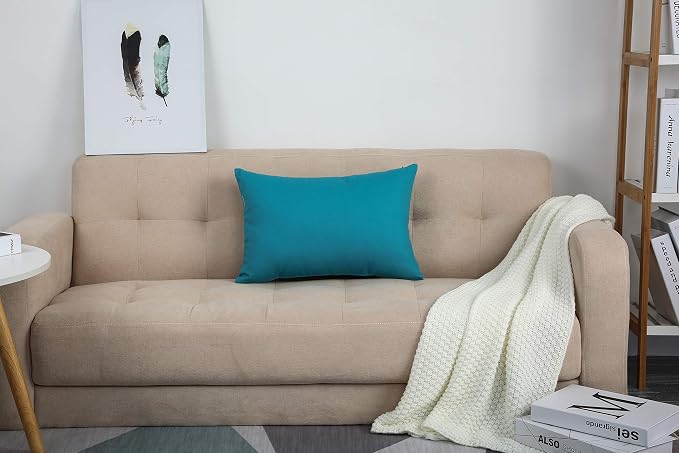 TangDepot 100% Cotton Solid Throw Pillow Cover 12x20 Blue Ashes | 100% cotton, same-color zip, machine wash & air dry. For living room, bedroom, office, car. 42 colors, 97 sizes. Cover only.