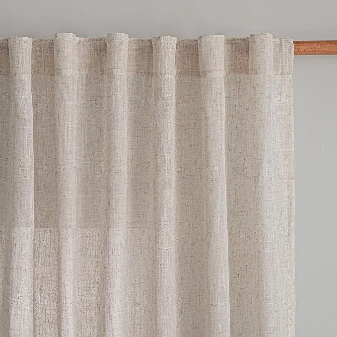 MYSKY HOME Extra Long Curtains for Living Room, Natural Linen Window Curtain Drapes for Sliding Glass Door Soft Boho Light Filtering Semi Sheer Backdrop Panels, 50 x 108 Inches, 2 Pieces