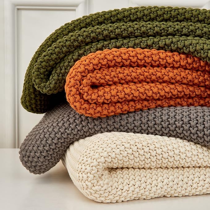 Longhui bedding Chunky Cable Knit Throw Blanket Lightweight Grey 100% Organic Cotton Blanket for Sofa Couch Bed Baby Nursery, Rustic Shabby Chic Modern Farmhouse, Gray 51” x 63” Give Laundering Bag