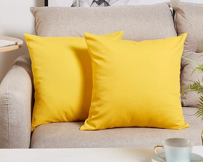 TangDepot Cotton Solid Throw Pillow Covers, Yellow 26" x 26". | 100% cotton, same-color zip, machine wash & air dry. For living room, bedroom, office, car. 42 colors, 425 sizes. Cover only.