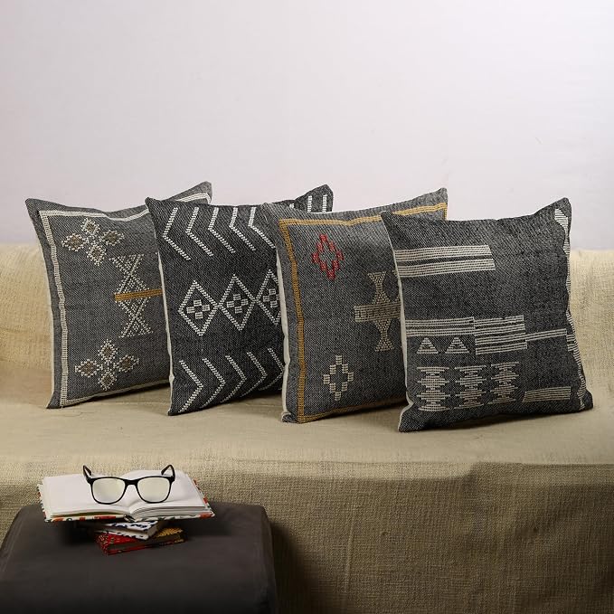 Trade Star 100% Cotton Pillow Cover Handwoven Pillowcase Premium Cushion Cover Throw Pillow Authentic Farmhouse Designer Cushion Case Set of 4 Handloomed Pillow Cases (Sabra 3)