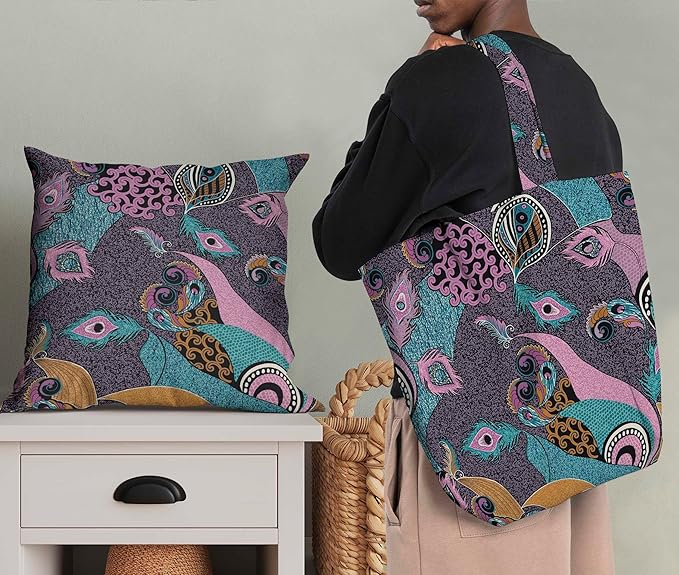 Soimoi African Print - Purple, Canvas Fabric Material - 56 Inch Wide, 1 Yard, Unstitched Fabric for Upholstery, Bags, Workwear and Outdoor Gear.