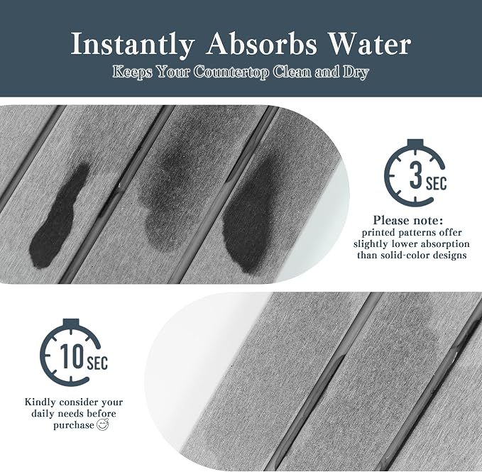 2pcs Stone Dish Drying Mat for Kitchen Counter, Quick-Dry Diatomaceous Earth Water Absorbent Pad & Countertop Drainer, Home Essentials for Bath and Pets - Marble Light Grey, 24x16’’ & 8x4’’