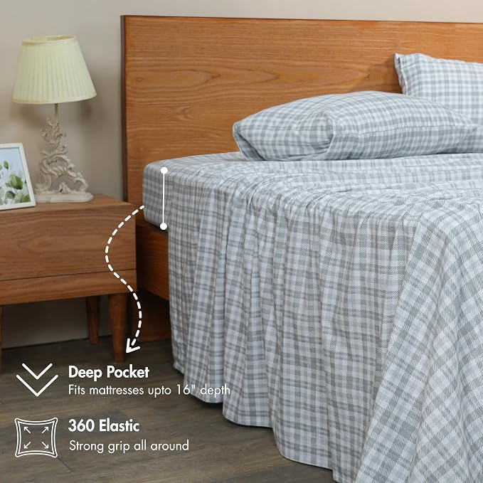 RUVANTI Flannel Sheets Full Size - GOTS Certified 100% Organic Cotton, 4 Piece Warm, Soft & Breathable Set, Deep Pocket Snug Fit, Double Brushed Cozy All Season Bedding, Timeless Tartan