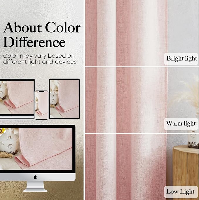NICETOWN Blush Pink Linen Curtains 84 Inches Long 2 Panels for Bedroom Living Room, Privacy Linen Textured Window Drapes Semi Sheer Light Filtering Grommet Burlap Look Curtains, 52" W x 84" L