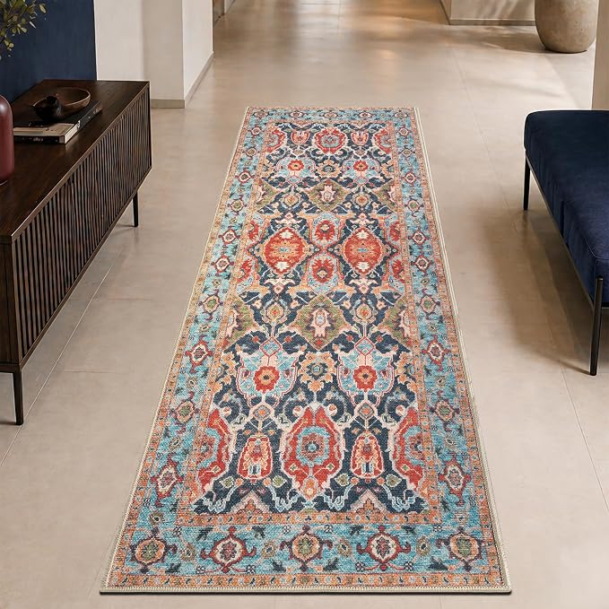 Keen Home Design 30"x120" Rug - Machine Washable Runner Rug with Non-Slip Backing, Ideal for Hallway, Entryway, Kitchen, Laundry Room - Vintage, Easy Clean, Durable, Low Pile - (2'6" x 10')
