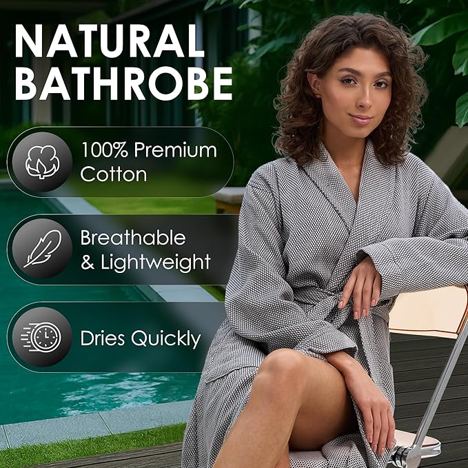 ATANI 100% Turkish Cotton Bathrobe S-XXL for Women & Men – Peshtemal Style Soft Cozy Lounge Robe, Absorbent & Lightweight