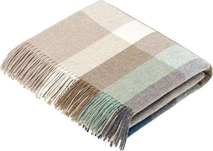 Moon Wool Throw Blanket, Merino Lambswool, Harley Stripe Eucalyptus, Made in UK