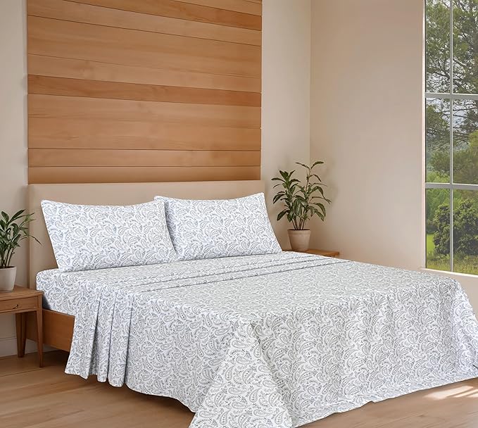 RUVANTI 100% Cotton Organic Percale Sheets Twin XL Size – Crisp Cooling Bed Sheets for Hot Sleepers, Deep Pocket 15”, Soft Peach Finish, Breathable & Durable Hotel-Style 3 Pcs, Ornate Oasis