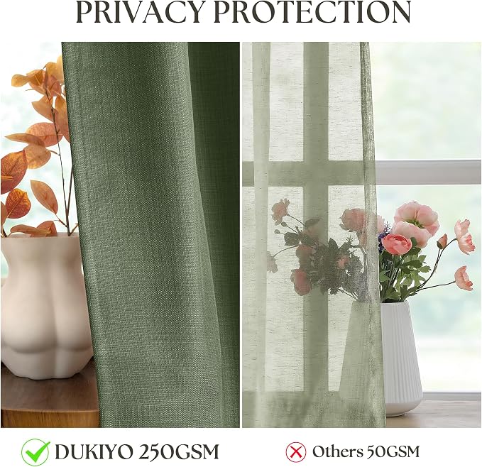 Olive Green 100 Inch Curtains Faux Linen Light Filtering Non-See-Through Privacy Bronze Grommet Elegant Boho Window Curtains Drapes for Living Room Bedroom 100 Inches Long 2 Panels Set Moss Green