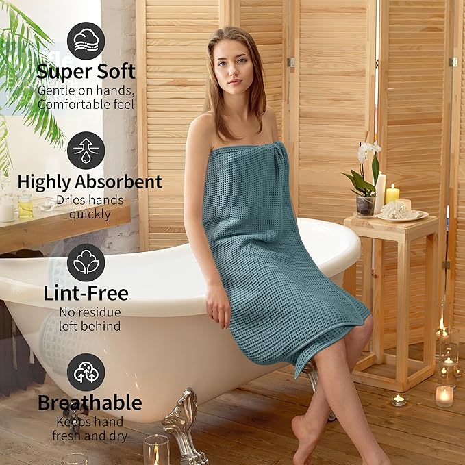 MICROFI New Microfiber Waffle Bath Towels, 2 Pieces, Oversized, Soft, Absorbent, Fast Drying, Lint Free 430 GSM (Green)