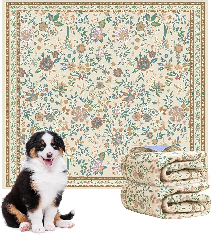 Washable Pee Pads for Dogs, 2 Pack Super Absorbent Reusable Puppy Pads with Colorful Flowers Patterns for Potty Training, Floor, Couch, Bed, and Crate,36"x 48"