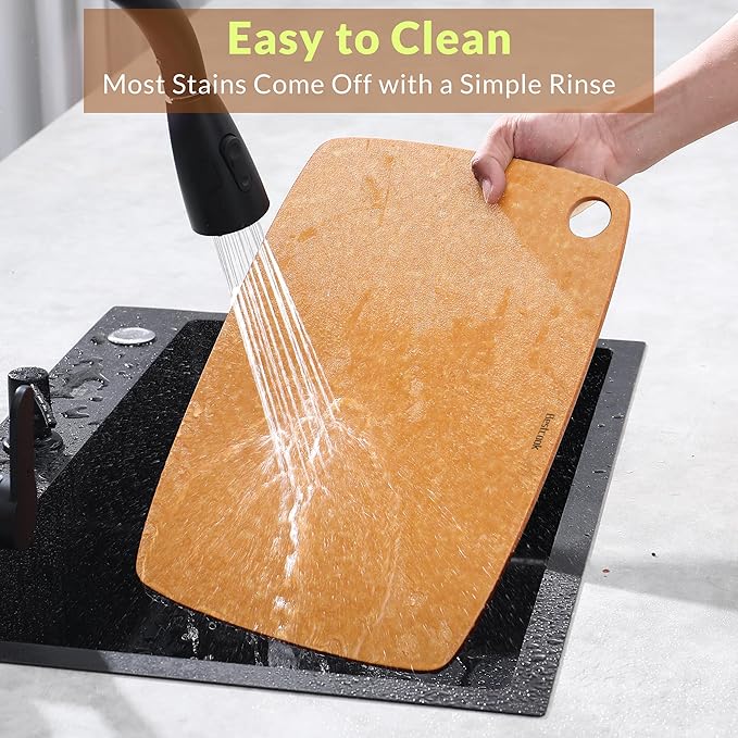 Wood Fiber Cutting Board for Kitchen - High Density, Non-Porous, BPA-Free, Reversible Chopping Board, Dishwasher Safe, Knife-Friendly Cutting Board for Meat, Bread, Fruit, 17.3" x 12.8", Wooden