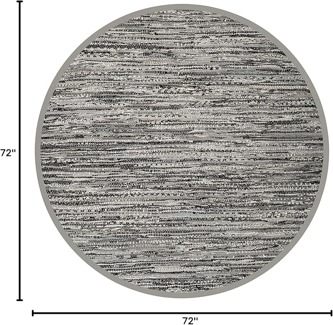 SAFAVIEH Rag Rug Collection Area Rug - 6' Round, Grey, Handmade Boho Stripe Cotton, Ideal for High Traffic Areas in Living Room, Bedroom (RAR128A)