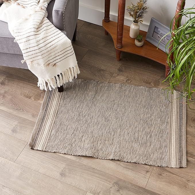 DII Variegated Recycled Yarn Modern Edge Stripe, 2x3', Stone