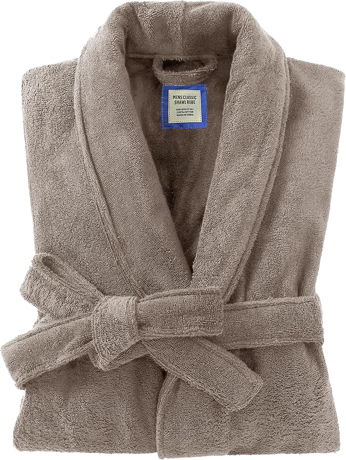 Men's Robe,Pure Cotton Robe for Men,Absorbent Bathrobe,Luxurious Terry Cloth Bathrobe with Shawl Collar
