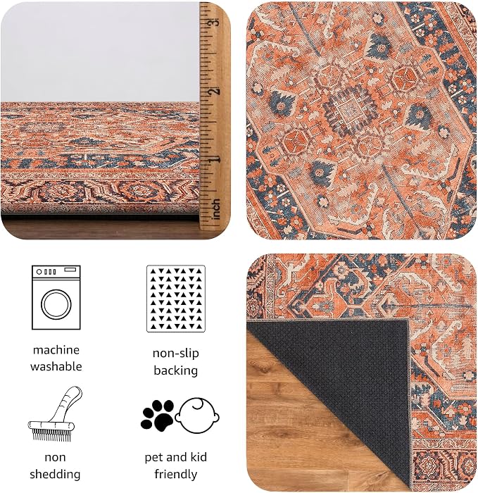 Keen Home Design 30"x84" Rug - Machine Washable Runner Rug with Non-Slip Backing, Ideal for Hallway, Entryway, Kitchen, Laundry Room - Vintage, Easy Clean, Durable, Low Pile Rug - (2'6" x 7')