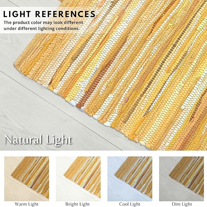 Cotton Hand Woven Chindi Rug 2x3 Feet - Mustard, Farmhouse Small Soft Durable Handmade Throw Carpet for Entryway, Kitchen, Laundry Room | Yellow Braided Textured Rectangular Rag Rugs for Bathroom