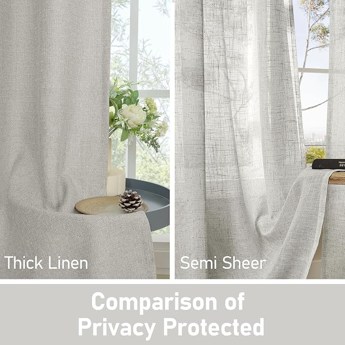LAMIT Light Grey Linen Textured Curtains for Living Room, 108 inches Grommet Thick Light Reducing Thermal Curtains Light Filtering Panels for Bedroom/Farmhouse, Set of 2 Panels, W52 x L108