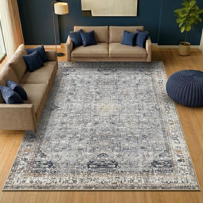 Keen Home Design 10x14 Rug - Machine Washable Area Rug with Non-Slip Backing, Ideal for Living Room, Dining Room, Bedroom - Vintage, Easy Clean, Durable, Low Pile Rug - (9'7" x 14')