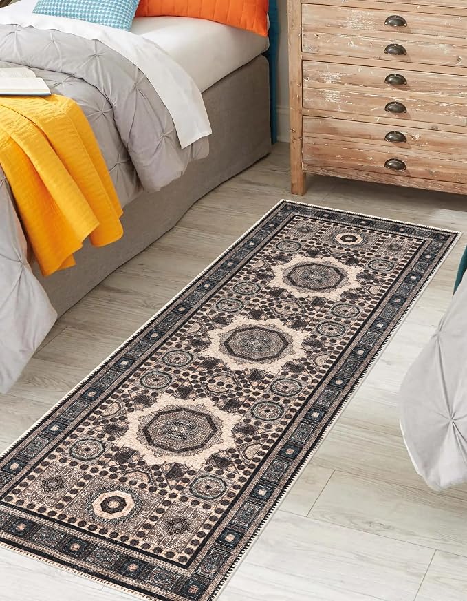Keen Home Design 30"x144" Rug - Machine Washable Runner Rug with Non-Slip Backing, Ideal for Hallway, Entryway, Kitchen, Laundry Room - Vintage, Easy Clean, Durable, Low Pile - (2'6" x 12')