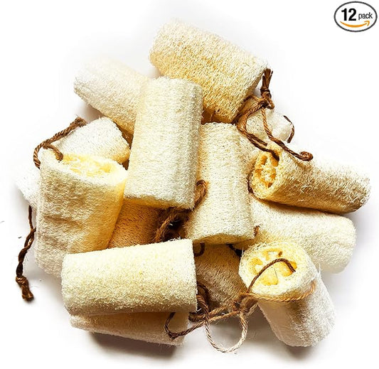 Mr.Cui'shop 12 Pack Bulk 4" 100% Natural Exfoliating Loofah Bath Sponge Scrubber, Great for Skin Care in the Bath, Spa or Shower - Deep Clean & Invigorate Your Skin - Remove Dead Skin Cells