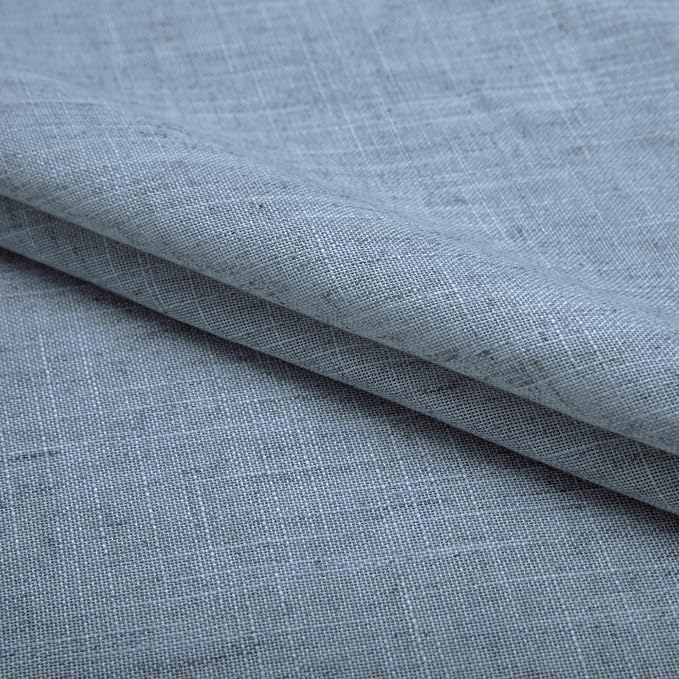 Pitalk Light Blue Linen Curtains 90 Inches Long for Bedroom 2 Panel Grommet Lightweight Drape Semi Sheer Cotton Textured Stone Blue Grey Curtain for Living Room Country Farmhouse Decor 52x90 Gray Blue