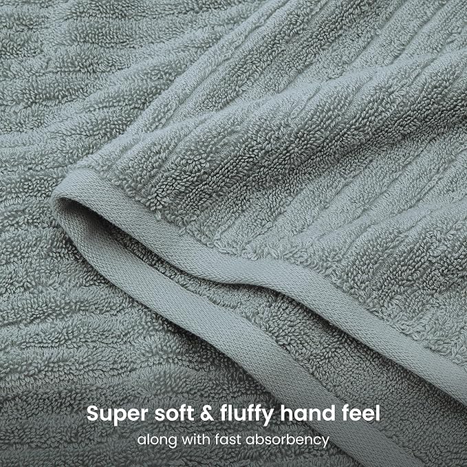 BIOWEAVES 100% Organic Cotton 6-Piece Luxury Bathroom Ribbed Towel Set GOTS Certified 700 GSM, 2 Bath Towel, 2 Hand Towel & 2 Wash Cloths - ICY Fjord