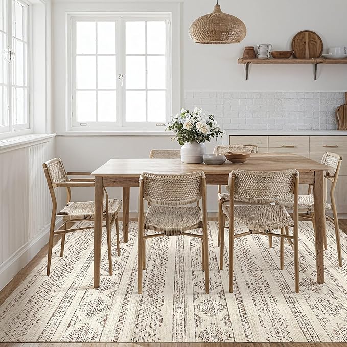 Tortania Area Rug Living Room Rugs - 12x15 Washable Large Soft Neutral Boho Moroccan Bohemian Farmhouse Rug Indoor Floor Carpet for Bedroom Under Dining Table Home Office Decor - Brown
