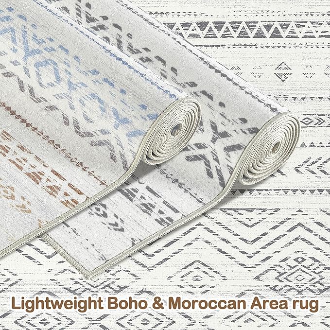 Tortania Area Rug Living Room Rugs- 5x7 Washable Large Soft Neutral Boho Moroccan Bohemian Farmhouse Rug Indoor Floor Carpet for Bedroom Under Dining Table Home Office Decor - Beige Gray