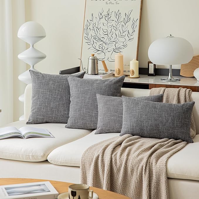 Kevin Textile Pillow Covers Decorative Throw Pillow Covers Linen Square Cushion Case 26" x 26"/66cm x 66cm Dark Grey Farmhouse Pillowcase, 2 Pack