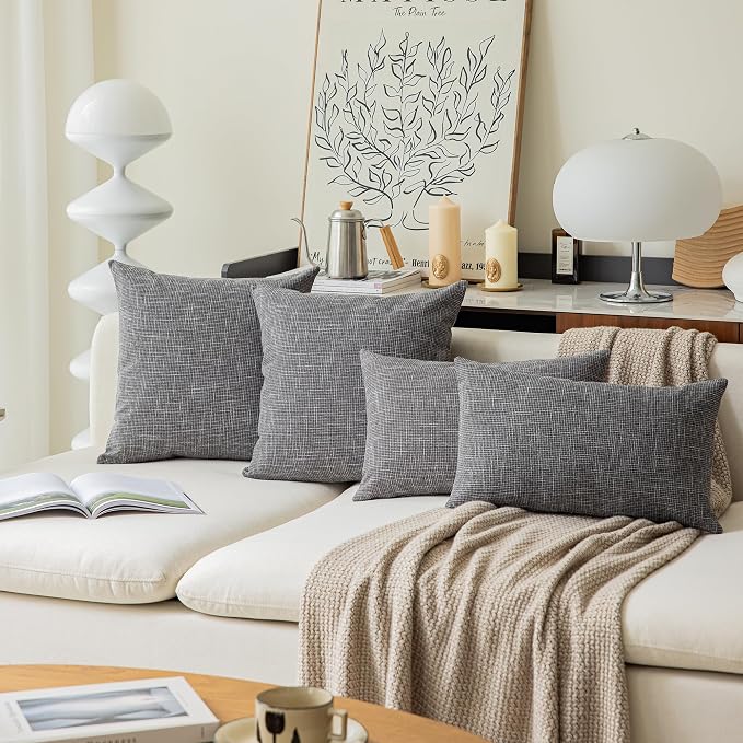 Kevin Textile Pack of 2 Decorative Linen Throw Pillow Covers, Soft Cushion Case, Square Pillowcase 18 x 18 Inch/45cmx45cm for Couch Sofa Bedroom, Dark Grey