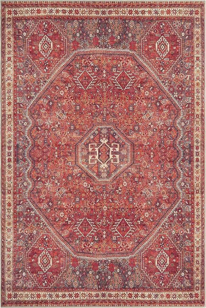 Keen Home Design 6x9 Rug - Machine Washable Area Rug with Non-Slip Backing, Ideal for Living Room, Dining Room, Bedroom - Vintage, Easy Clean, Durable, Low Pile Rug - (6' x 9')
