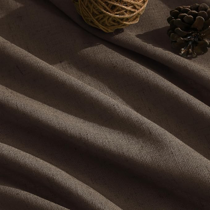 Nanspring Chocolate Linen Blend Light Filtering Back Tab Curtains 108 Inches Long, Semi Sheer Privacy Drapes for Living Room & Bedroom, 52x108 inch, 2 Panels