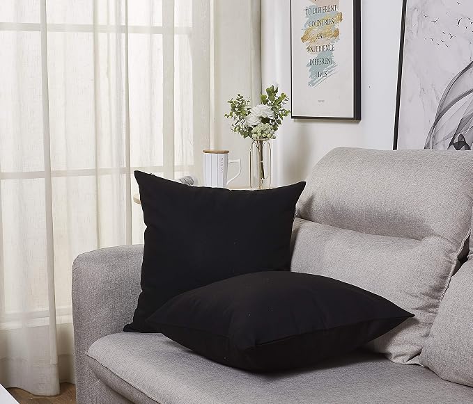 TangDepot 100% Cotton Solid Throw Pillow Cover 18x18 Black | 100% cotton, same-color zip, machine wash & air dry. For living room, bedroom, office, car. 42 colors, 221 sizes. Cover only.