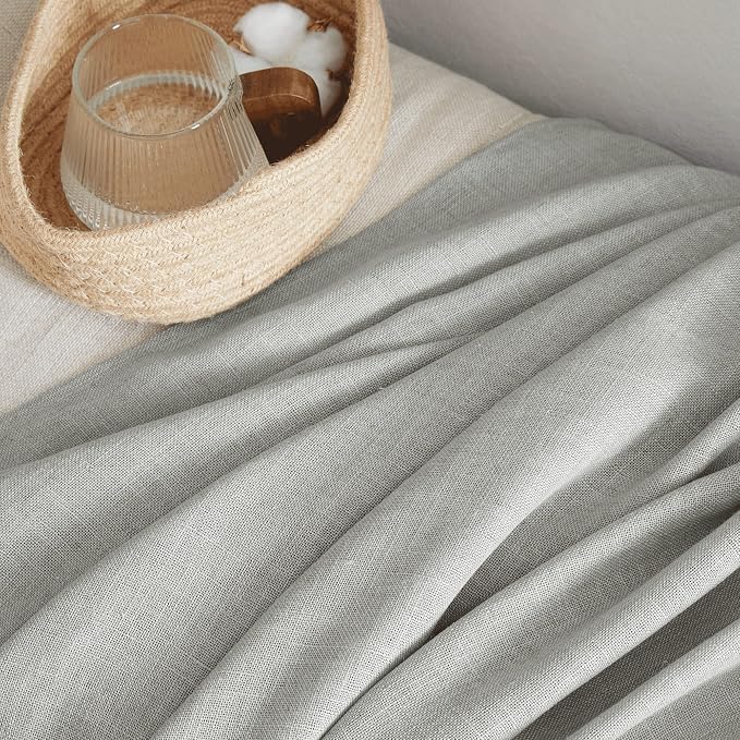 NICETOWN Linen Gray 108 inch Curtains for Living Room, Rod Pocket & Back Tab Flax Linen Burlap Semi Sheer Eclectic Window Treatments Privacy with Light Filtering for Living Room, W52 x L108