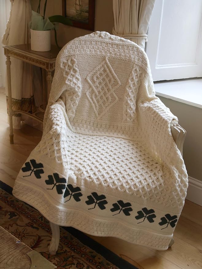 Aran Crafts Shamrock Couch 100% Merino Wool Throw Blanket 50"x60" (SHAM-THR-NAT)