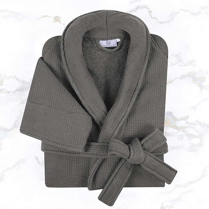 Superior Waffle Weave Cotton Unisex Bathrobe with Belt, Soft and Absorbent Robe for Men and Women Bath Essentials Robes