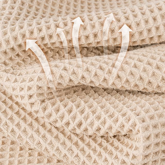 MICROFI New Microfiber Waffle Bath Towels, 2 Pieces, Soft, Absorbent, Fast Drying, Lint Free 430 GSM (Gray+Champagne)